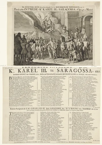 Allegorie op de intocht van aartshertog Karel als koning Karel III van Spanje te Zaragoza, 1710 by Caspar Luyken, print, 1710