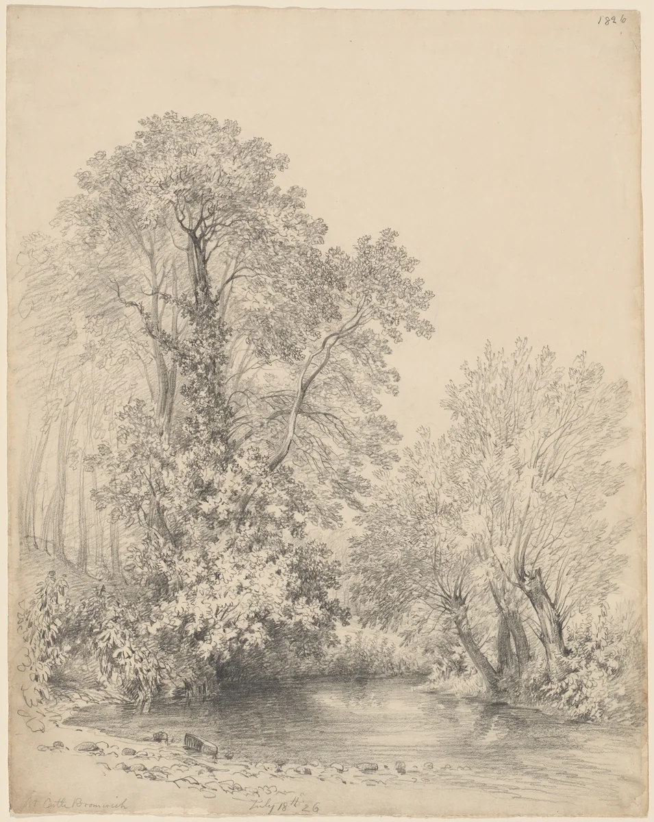 Trees by the River at Castle Bromwich by Frederick William Watts, drawing, 1826