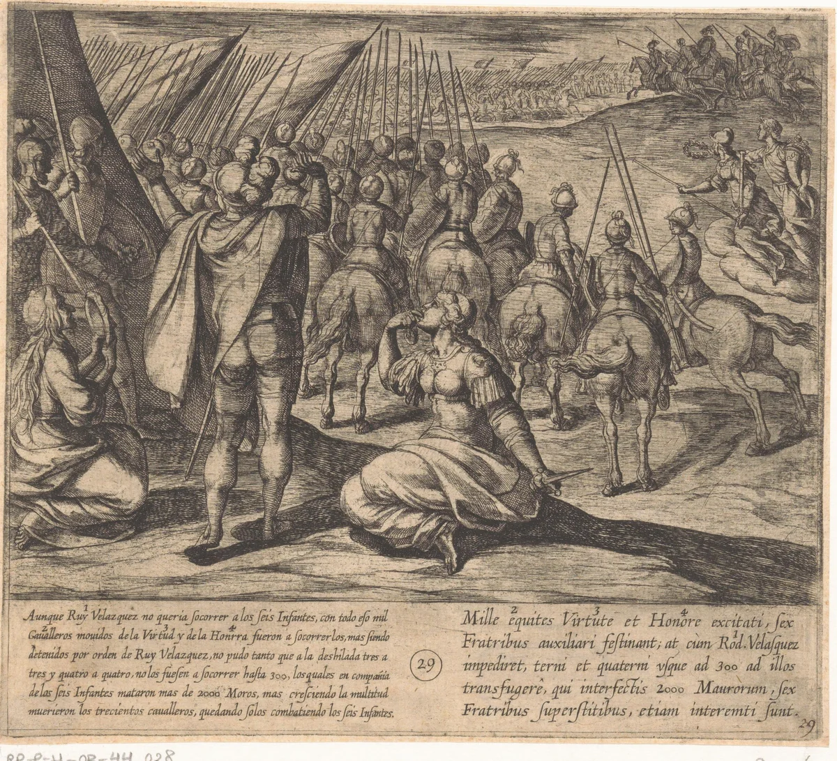 Al de ruiters die de zonen van Lara te hulp komen worden afgeslacht by Antonio Tempesta, print, 1612