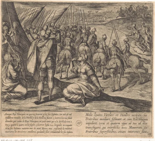 Al de ruiters die de zonen van Lara te hulp komen worden afgeslacht by Antonio Tempesta, print, 1612