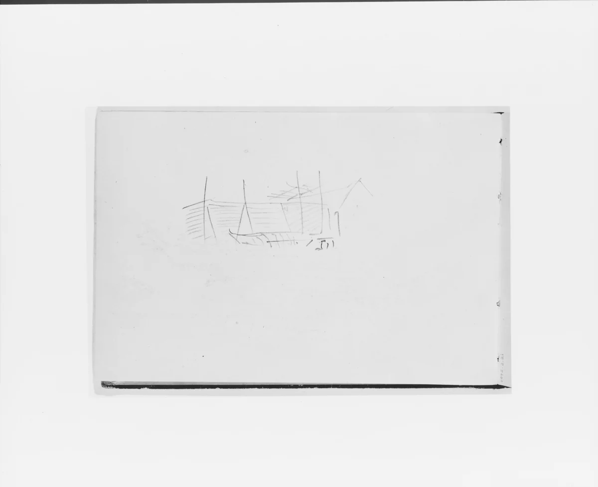 Dwellings with Canoe (from Sketchbook X) by William Trost Richards, artwork, 1885