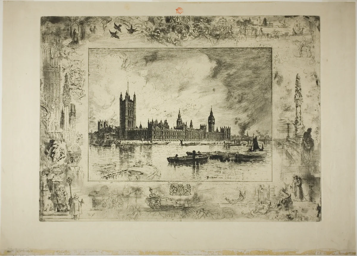 Westminster Palace by Félix Hilaire Buhot, print, 1884