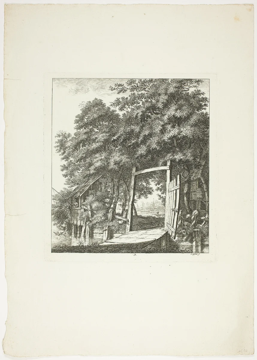 Fishing from a Window, plate three from Paysages Dédiés à M. Warelet by Salomon Gessner, print, 1764