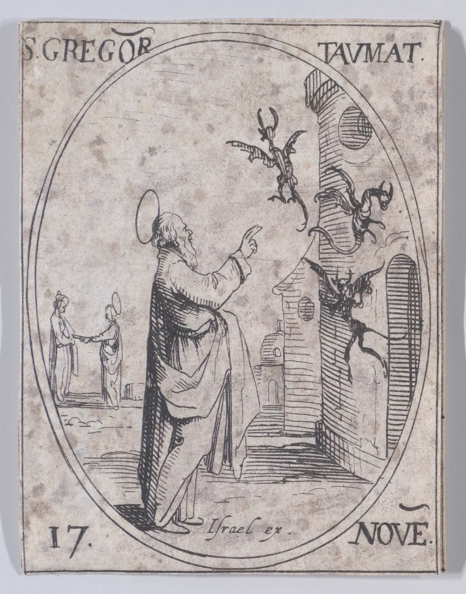 S. Grégoire, taumaturge (St. Gregory, Thaumaturge), November 17th, from "Les Images De Tous Les Saincts et Saintes de L'Année" (Images of All of the Saints and Religious Events of the Year) by Jacques Callot, print, 1636