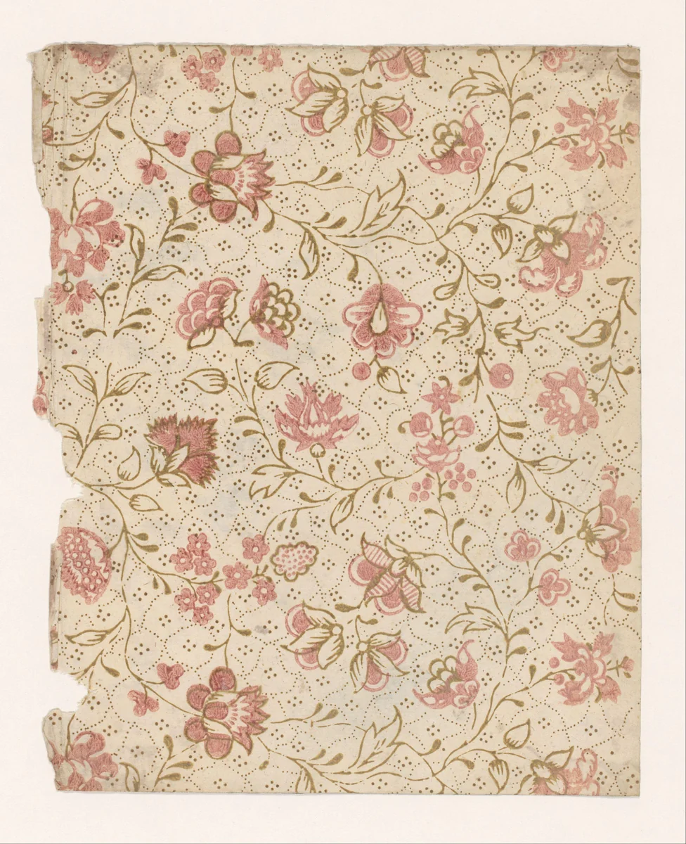 Blad met ranken met bloemen op ruitvormig puntenfond by anonymous, other, 1700-1850