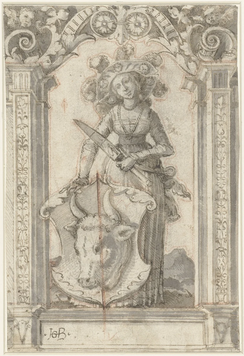 Vrouw met een slachtmes by Unknown, drawing, 1500-1545