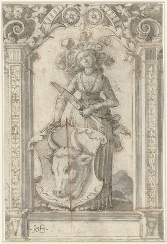 Vrouw met een slachtmes by Unknown, drawing, 1500-1545
