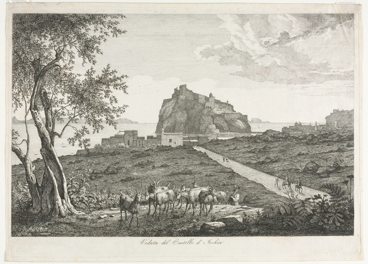 View of the Castello, Ischia by Florian Grosspietsch, print, 1820-1830