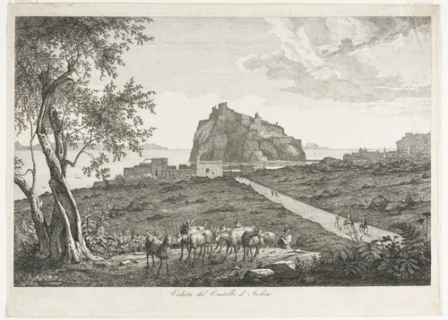 View of the Castello, Ischia by Florian Grosspietsch, print, 1820-1830
