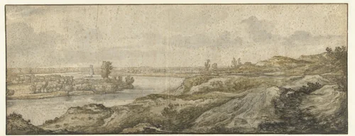 Landschap met een rivier by Aelbert Cuyp, drawing, 1630-1691