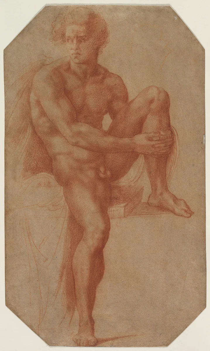 Seated Male Nude by Baccio Bandinelli, drawing, 1511-1525