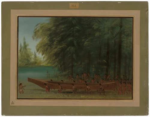 Launching a Canoe - Nayas Indians by George Catlin, painting, 1855-1869
