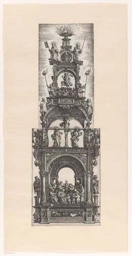 Tabernakel met de geboorte, de opstanding en de kruisiging van Christus by Unknown, print, 1518