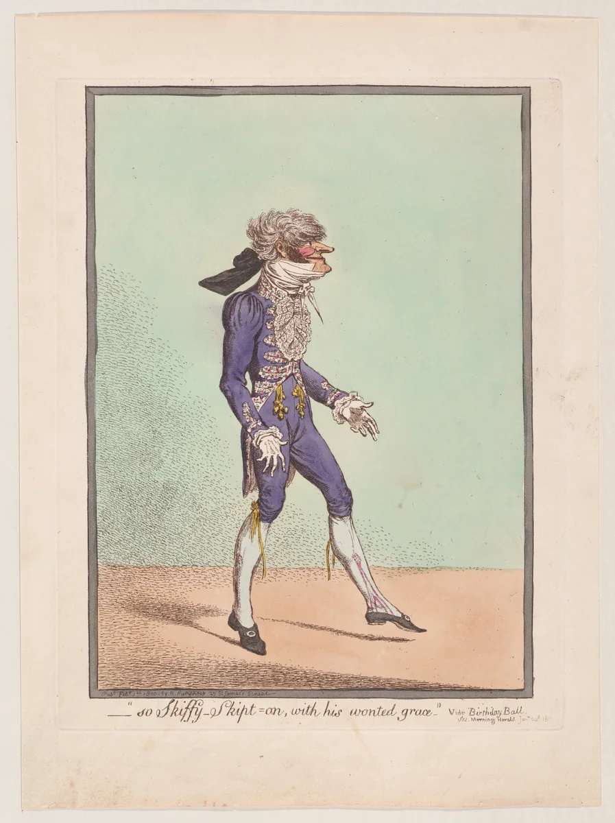 "–So Skiffy-Skipt On, With his Wonted Grace"–Vide Birthday Ball. See Morning Herald. Jan-y 20th by James Gillray, print, 1800