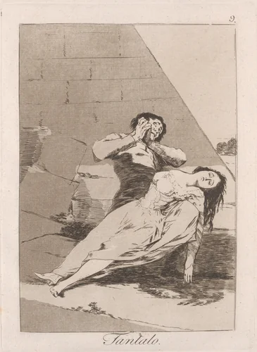 Plate 9 from "Los Caprichos": Tantalus (Tantalo) by Goya, print, 1799