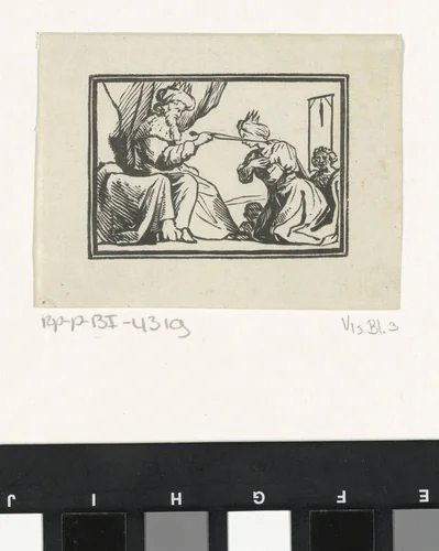 Esther voor Ahasveros by Dirck de Bray, print, 1635-1694