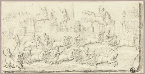 Roman Chariot Race (After Antique Bas Relief) by Sébastien Le Clerc, drawing, 1600-1699