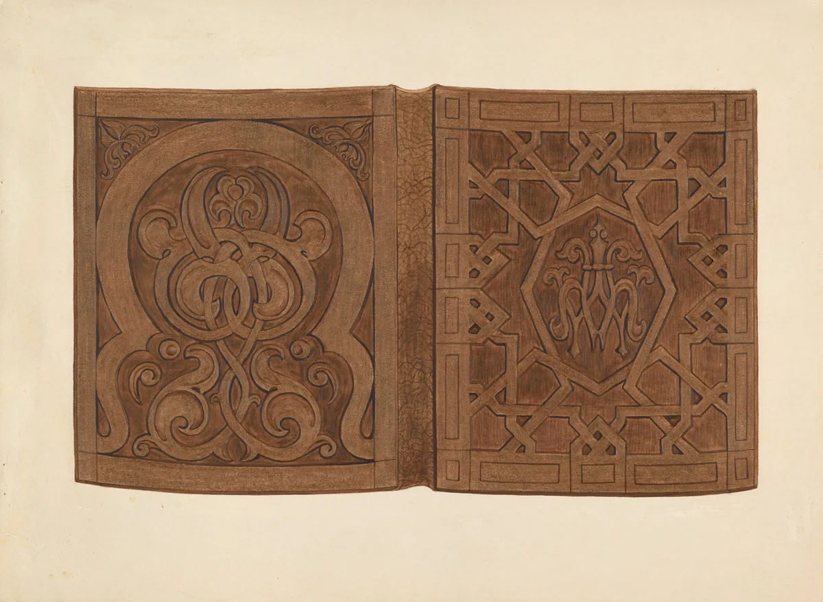 Hand-carved Walnut Book Covers by Gordena Jackson, index of american design, 1936
