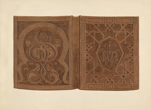 Hand-carved Walnut Book Covers by Gordena Jackson, index of american design, 1936