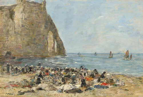 Washerwomen on the Beach of Etretat by Eugène Boudin, painting, 1894