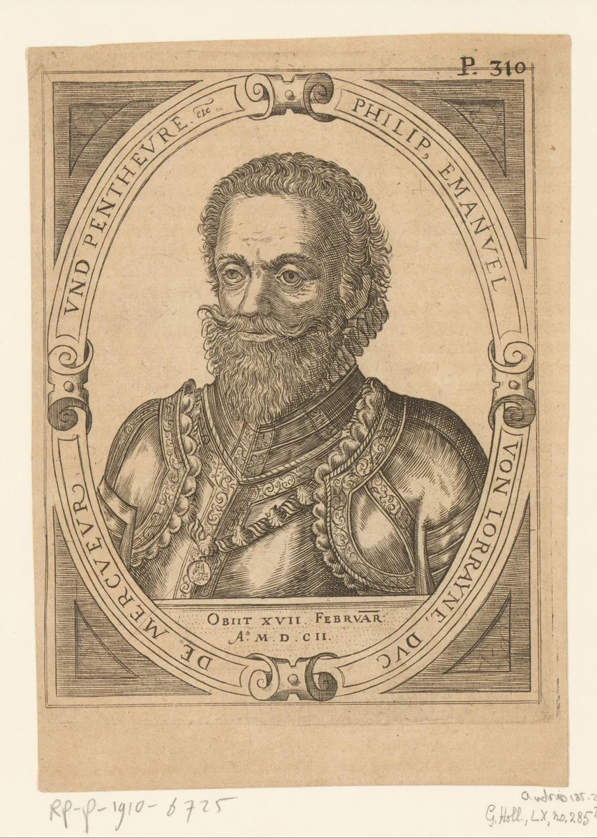 Portret van Philippe-Emmanuel de Lorraine, hertog van Mercoeur by Hans Sibmacher, print, 1590-1611