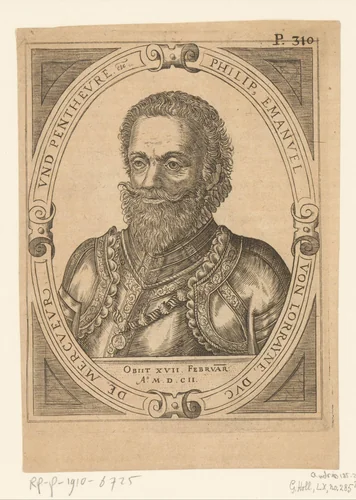 Portret van Philippe-Emmanuel de Lorraine, hertog van Mercoeur by Hans Sibmacher, print, 1590-1611
