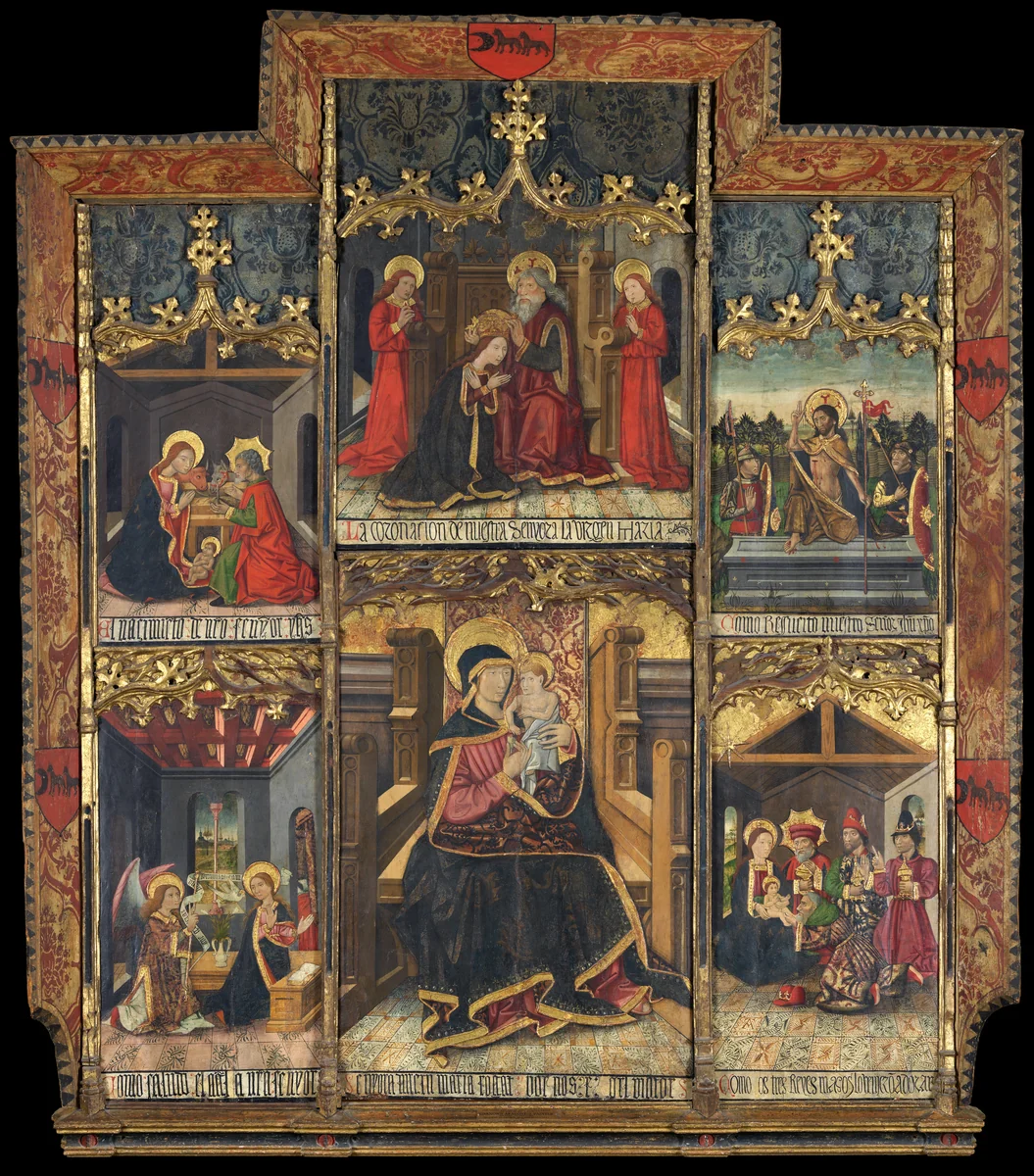Virgin and Child Enthroned with Scenes from the Life of the Virgin by Morata Master, painting, 1470-1499