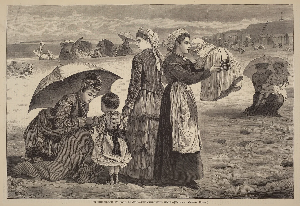 On the Beach at Long Branch - The Children's Hour by Winslow Homer, print, 1874