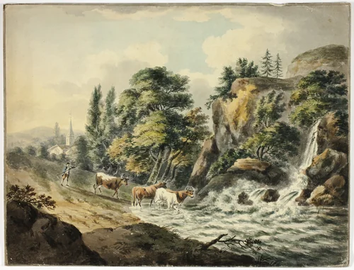 Cow Herd Driven to River by Unknown Artist, painting, 1700-1799