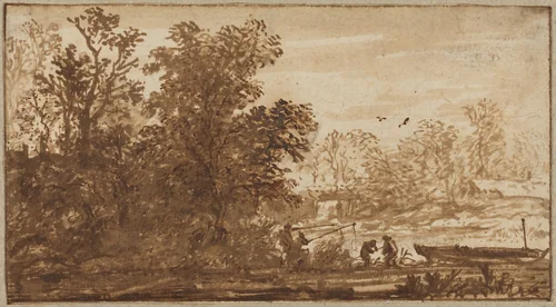 Fisherman in a River Landscape by Allart van Everdingen, drawing, 1621-1675