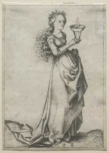 The First Wise Virgin by Martin Schongauer, print, 1464-1484