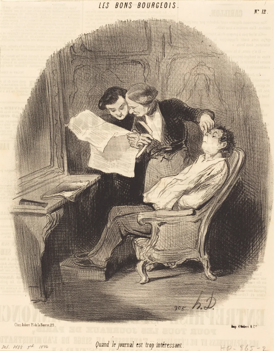 Quand le journal est trop intéressant by Honoré Daumier, print, 1846