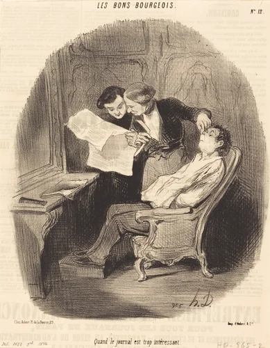 Quand le journal est trop intéressant by Honoré Daumier, print, 1846