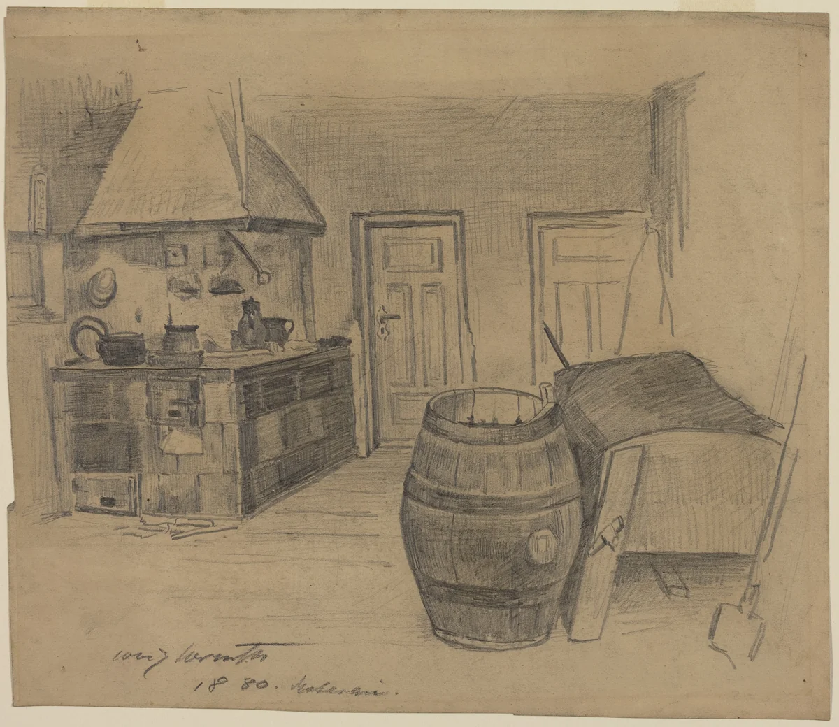 Interior by Lovis Corinth, drawing, 1880