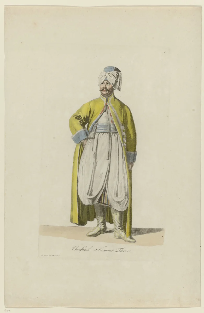 Kostuum van een Turkse kamerheer by Samuel Gränicher, print, 1803-1808