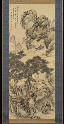 Pines and Cranes of Longevity by Tanomura Chokunyū (田能村直入), painting, 1903