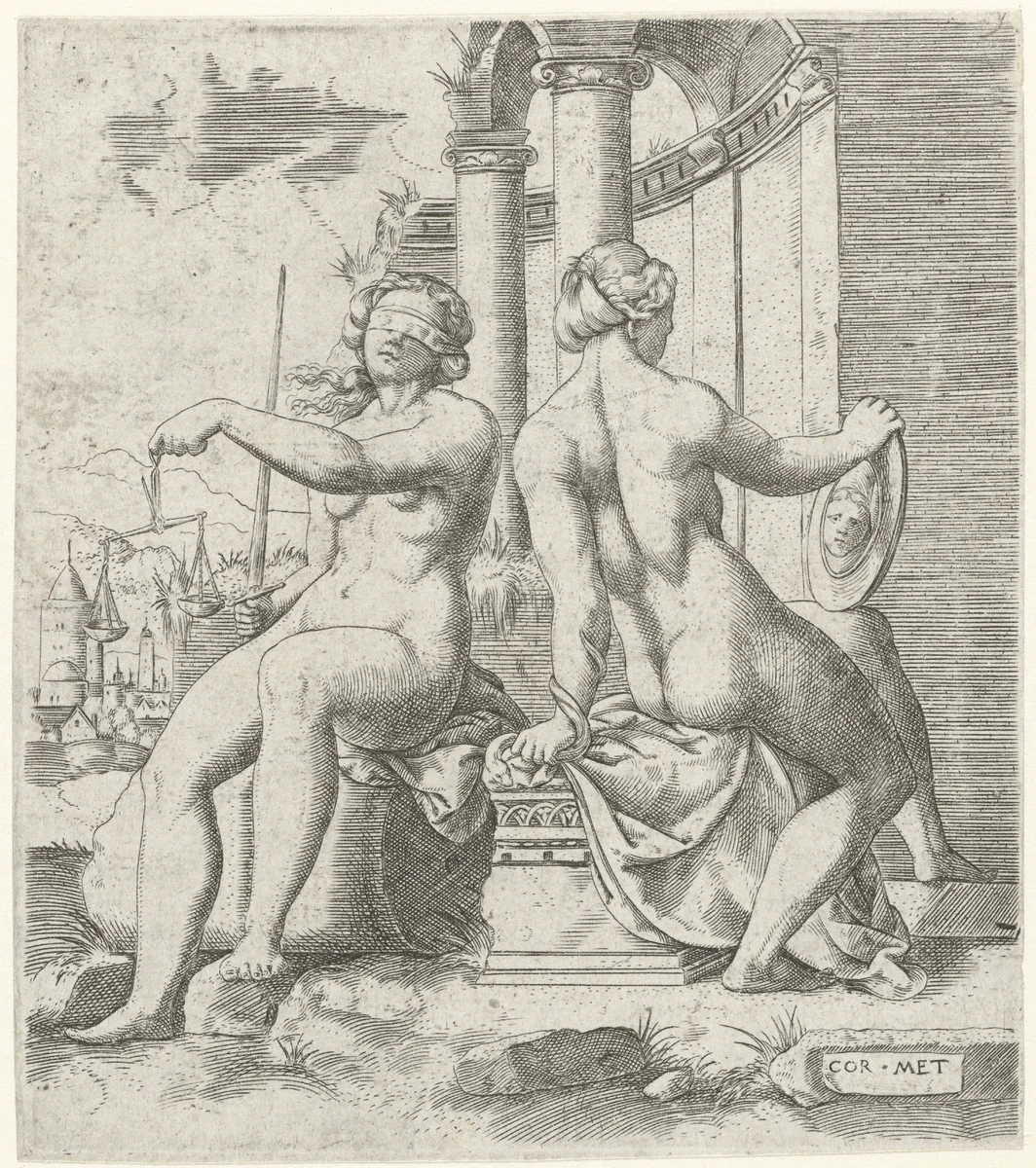 Rechtvaardigheid en Voorzichtigheid by Unknown, print, 1538