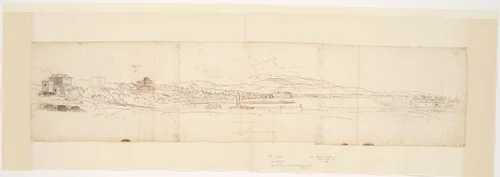 Panorama of the Bay and Cities of Anzio and Nettuno / Verso: Sketches of Anzio, a Fountain and a Boat by Caspar van Wittel, drawing, 1674-1736