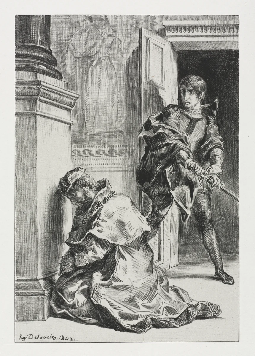 Hamlet: Hamlet Attempts to Kill the King by Eugène Delacroix, print, 1843