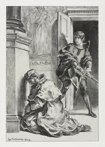 Hamlet: Hamlet Attempts to Kill the King by Eugène Delacroix, print, 1843