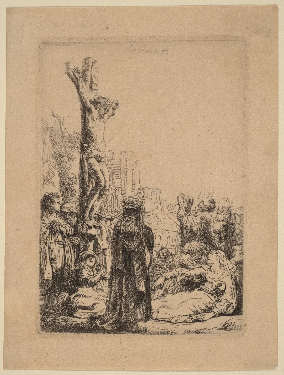 The Crucifixion: Small Plate by Rembrandt van Rijn, print, 1635