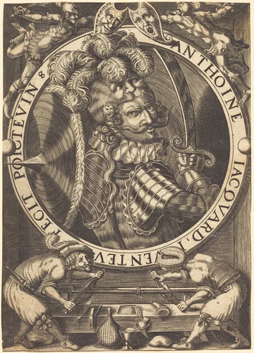 Self-Portrait (The Trade Card of Anthoine Jacquard) by Antoine Jacquard, print, 1572-1652