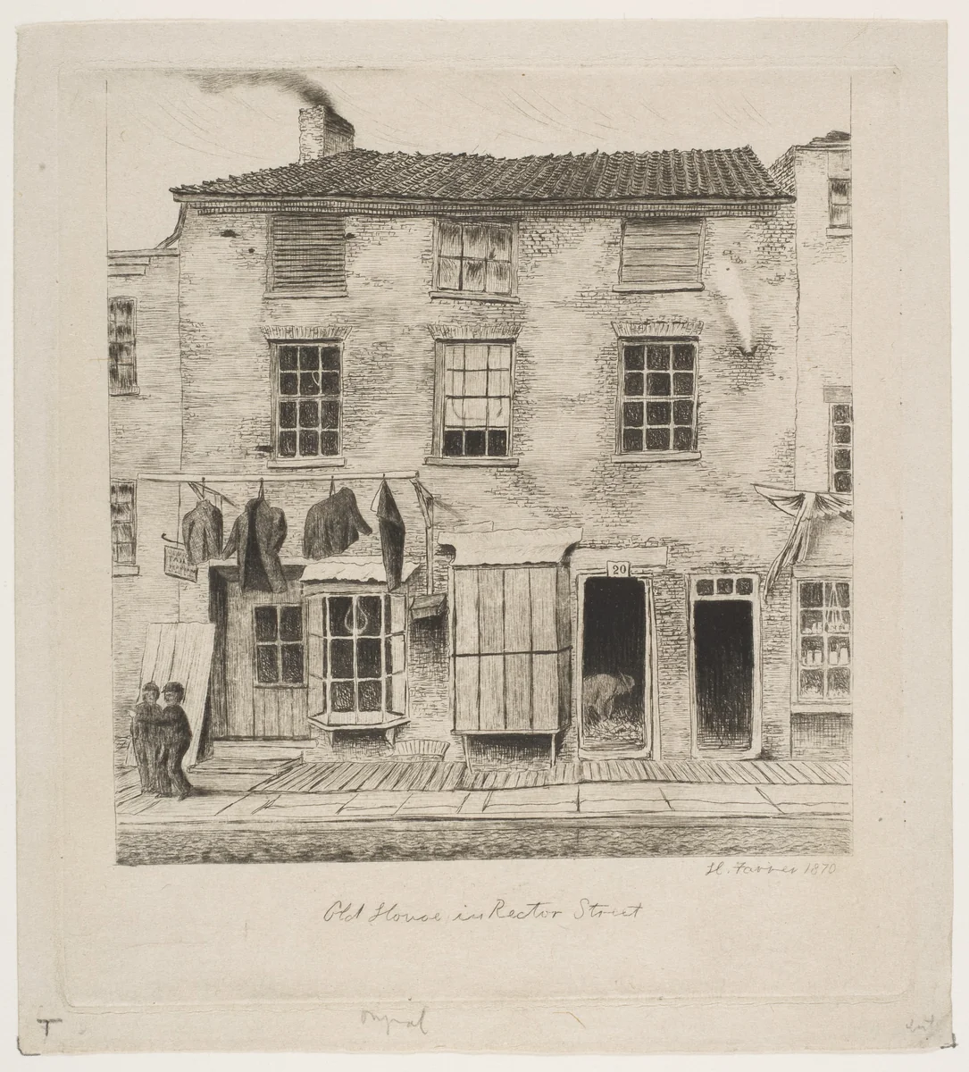 Old House in Rector Street, from "Scenes of Old New York" by Henry Farrer, print, 1870