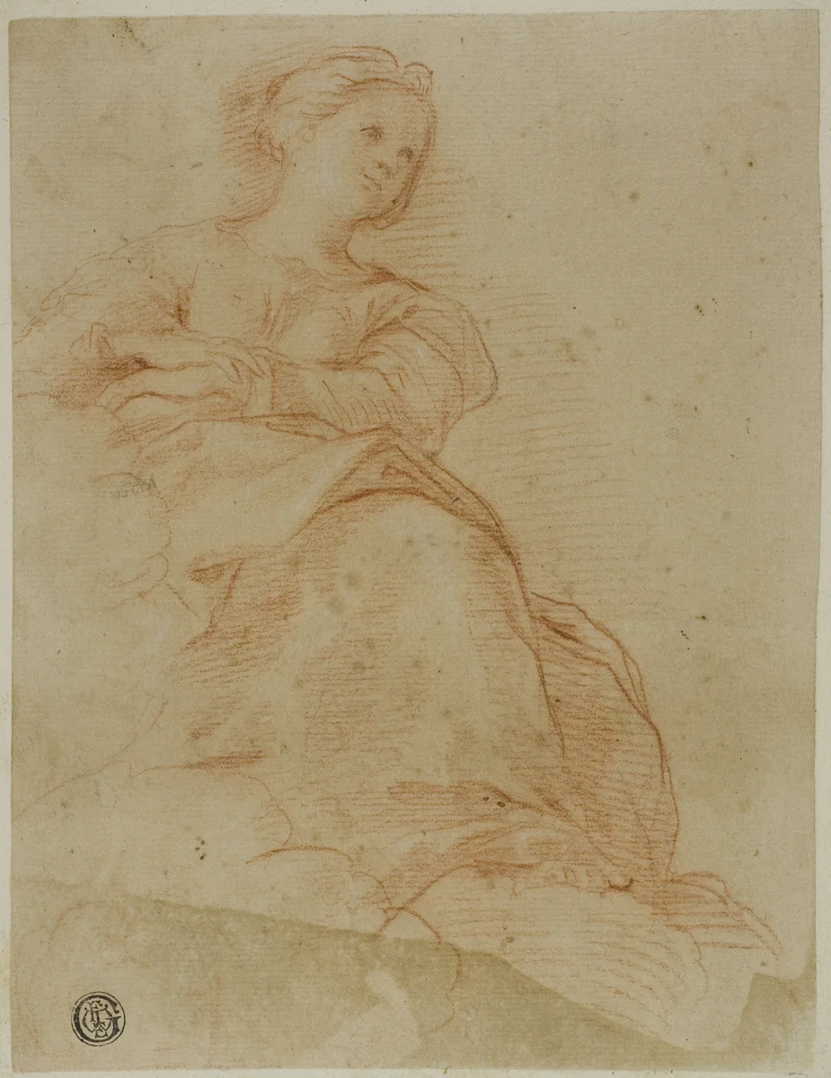 Woman Seated on Clouds by Cristoforo Roncalli, drawing, 1598-1602