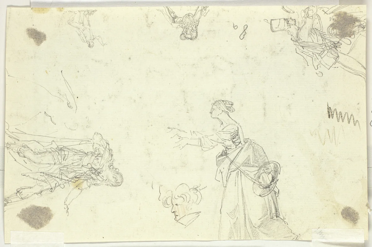 Sheet of Sketches: Men and Women by Pierre Antoine Mongin, drawing, 1781-1827