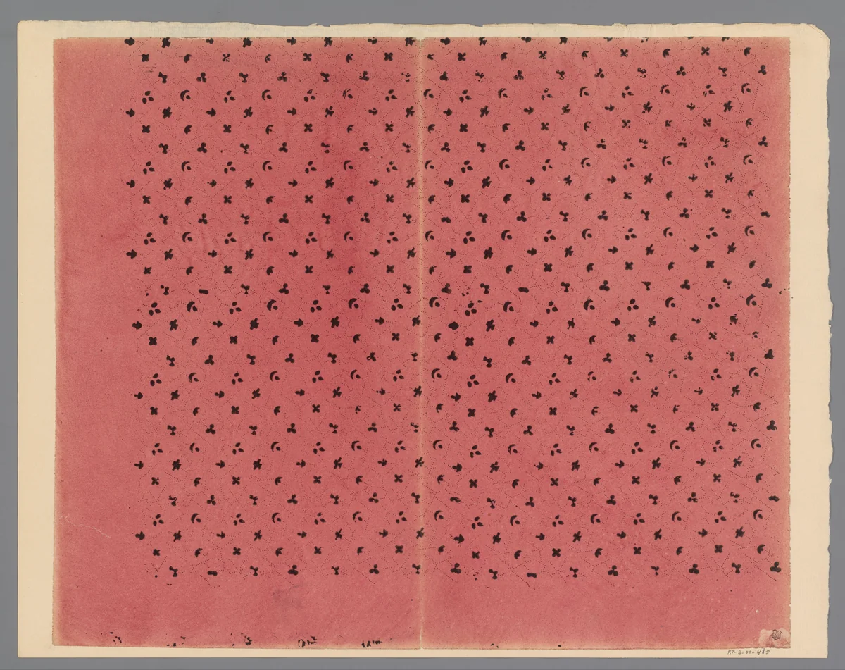 Blad met strooipatroon van vier motieven omgeven door lijn van punten by anonymous, other, 1800-1900