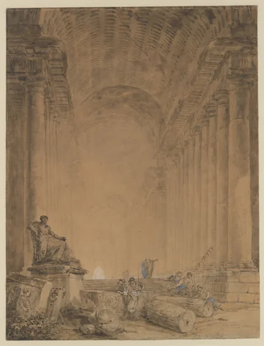 Figures in a Colonnade by Hubert Robert, drawing, 1775-1785