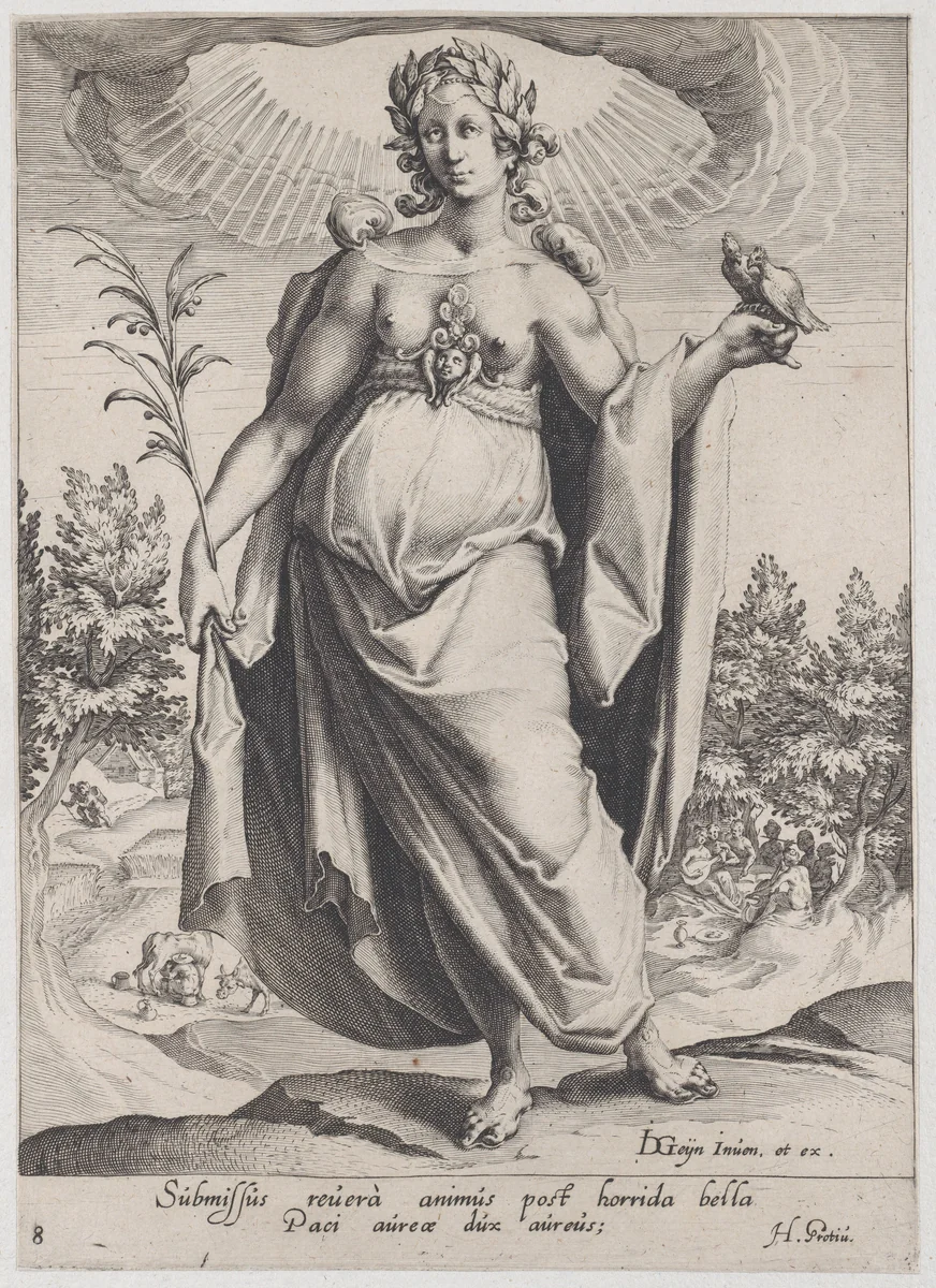 Peace, from "Virtues and Vices" by Zacharias Dolendo, print, 1596-1597