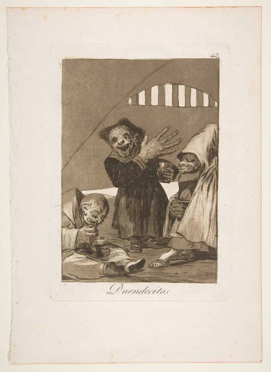 Plate 49 from "Los Caprichos": Hobgoblins (Duendecitos) by Goya, print, 1799