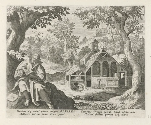 Apelles van Genève als kluizenaar by Johann Sadeler, print, 1586-1588